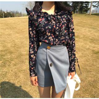 Button Plain A-line Skirt