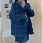 Long-sleeve Plain Corduroy Jacket / Corduroy A-line Mini Skirt