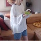 Puff-sleeve Contrast Trim Top