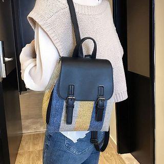Striped Panel Faux Leather Backpack