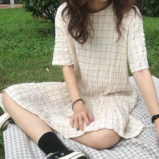 Plaid Short-sleeve Tie-back Dress