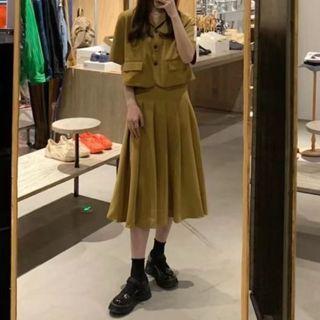 Short-sleeve Plain Shirt / Midi Skirt
