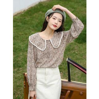 Collared Floral Print Blouse Floral - One Size