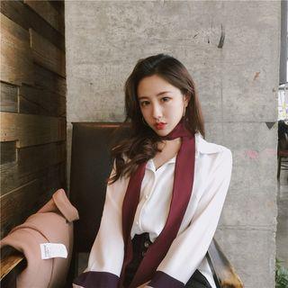 Bow Accent Flared Cuff Chiffon Blouse