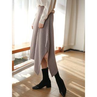 Irregular Hem Knit Midi A-line Skirt