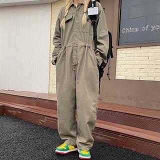 Long-sleeve Drawstring Collared Jumpsuit