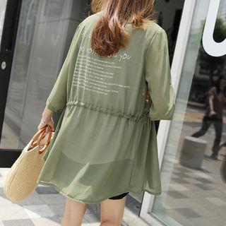 Mandarin-collar Lettering-back Shirt Jacket