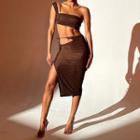 Set: One-shoulder Camisole Top + Tie-waist Midi Skirt