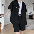 Set: Elbow-sleeve Button Jacket + Dress Shorts