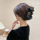 Rhinestone Bow Mesh Hair Clip Black - One Size