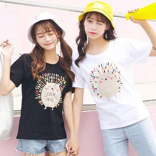 Short-sleeve Hedgehog Print T-shirt