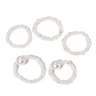 Set Of 5: Faux Pearl Alloy Ring (various Designs) Set Of 5 - 54959 - White - One Size