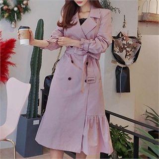 Frill-hem Trench Coat-with Belt