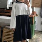 Sailor Collar Long-sleeve Mini Pullover Dress As Shown In Figure - One Size