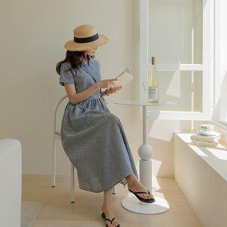 Collared Gingham Maxi Wrap Dress