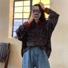 Contrast Cuff Printed Button-down Shirt As Shown In Figure - One Size
