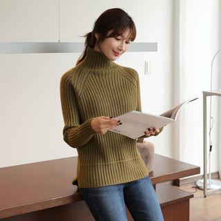 Turtleneck Raglan Wool Blend Sweater