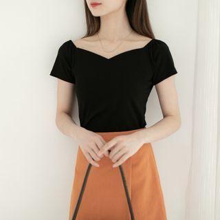 Sheath V-neck Short-sleeve Top