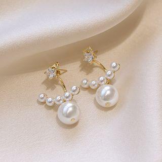Rhinestone Star Faux Pearl Swing Earring 1 Pair - White Pearl - Gold - One Size