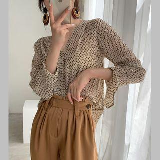 Long-sleeve V-neck Patterned Blouse