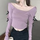 Bow Cutout Cropped T-shirt Purple - One Size