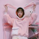 Rabbit Ear Accent Hooded Sweatshirt Pink - One Size