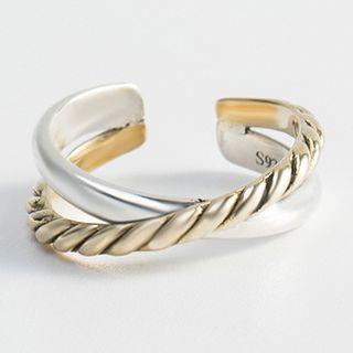 925 Sterling Silver Ribbed Open Ring 925 Silver - Retro Ring - Gold & Silver - One Size