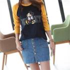 Raglan-sleeve Mickey Mouse Print T-shirt