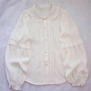 Puff-sleeve Ruffled Pintuck Shirt White - One Size