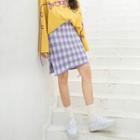 Gingham Mini Knit Skirt As Shown In Figure - One Size