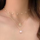Layered Rhinestone Faux Pearl Necklace As Shown In Figure - One Size