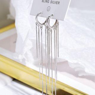 Fringed Drop Earring 1 Pair - Heart Earrings - Silver - One Size