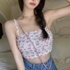 Floral Print Cropped Camisole Top White - One Size