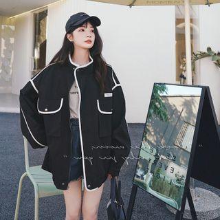 Stand Collar Contrast Trim Cargo Jacket