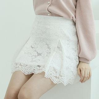 Floral Lace Box-pleat Miniskirt