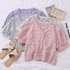 Cropped Checker V-neck Blouse