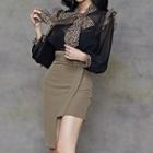 Leopard Print Tie-neck Chiffon Blouse / Asymmetric Pencil Skirt
