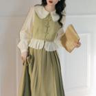 Set: Frog Buttoned Blouse + A-line Skirt