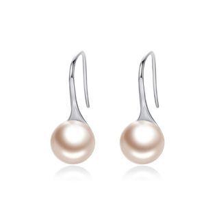 925 Sterling Silver Elegant Simple Fashion Beige Pearl Earrings White - One Size