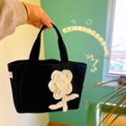 Floral Tote Bag White Flower - Black - One Size