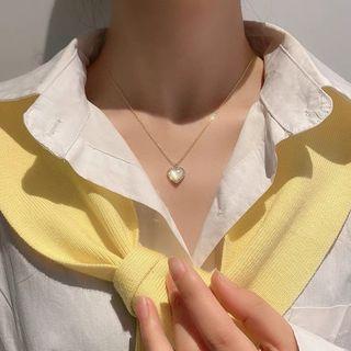Cat Eyes Stone Heart Necklace Necklace - Gold - One Size