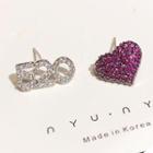 Non-matching Rhinestone Heart 520 Numeral Earring Earring - One Size