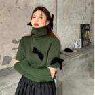 Removable Sleeve Turtleneck Bow-accent Sweater