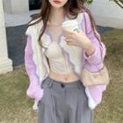 Two-tone Scalloped-hem Cardigan