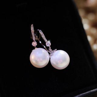925 Sterling Silver Rhinestone Faux Pearl Dangle Earring 1 Pair - Hook Earring - 925silver - Faux Pearl - One Size