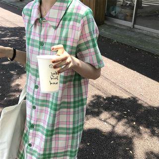 Short Sleeve Plaid Mini / Midi Dress