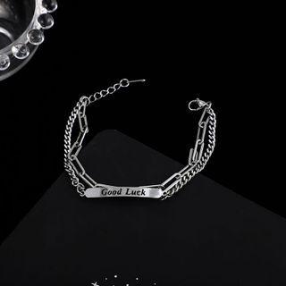 Couple Matching Lettering Layered Bracelet Silver - One Size