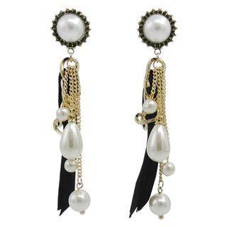 Faux-pearl Dangle Earrings (black) One Size