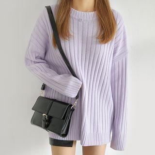 Round-neck Long-sleeve Ribbed Sweater