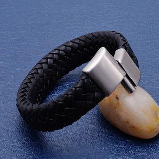 Steel Buckled Woven Bracelet Black & Silver Buckle - One Size